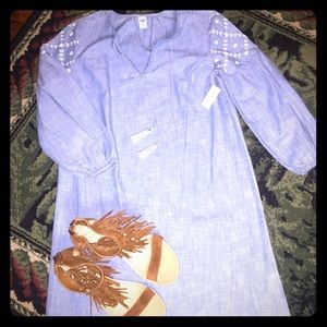 Women's cornflower blue size XS dress cream detail